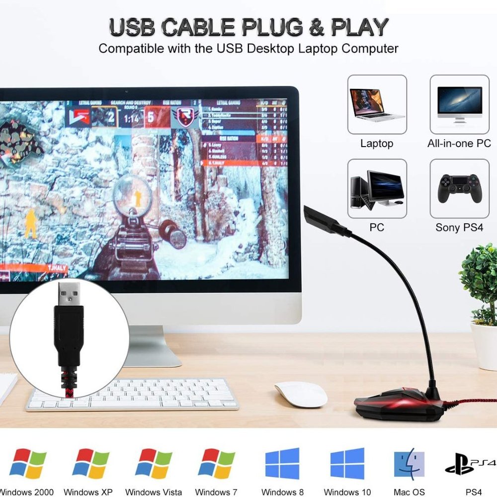 USB Computer Microphone, Plug & Play Desktop Microphone with Mute Button - Picture 5 of 6